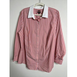 Pink Striped Women's Top with White Collar